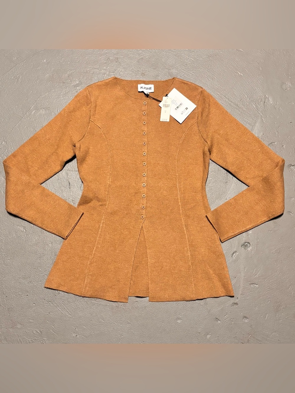 Aligne Daphne Sweater Buttons Camel Wool Mix Fitted Waist Womens 8